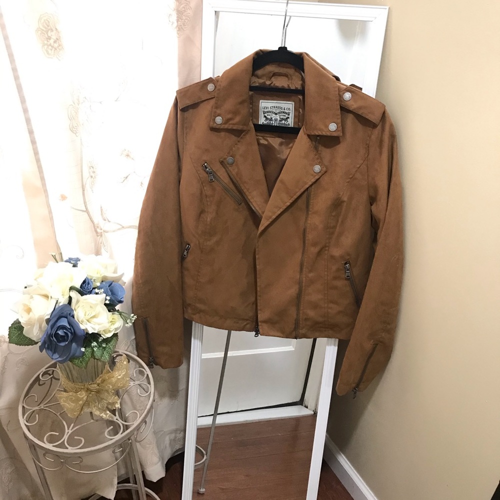 Levi’s Asymmetrical Faux Suede Tan Moto Jacket S - Picture 5 of 10